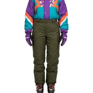 VINTAGE FERA Skiwear Womens Ski Snow Pants Army Green Snowboarding Sz 8 26x30